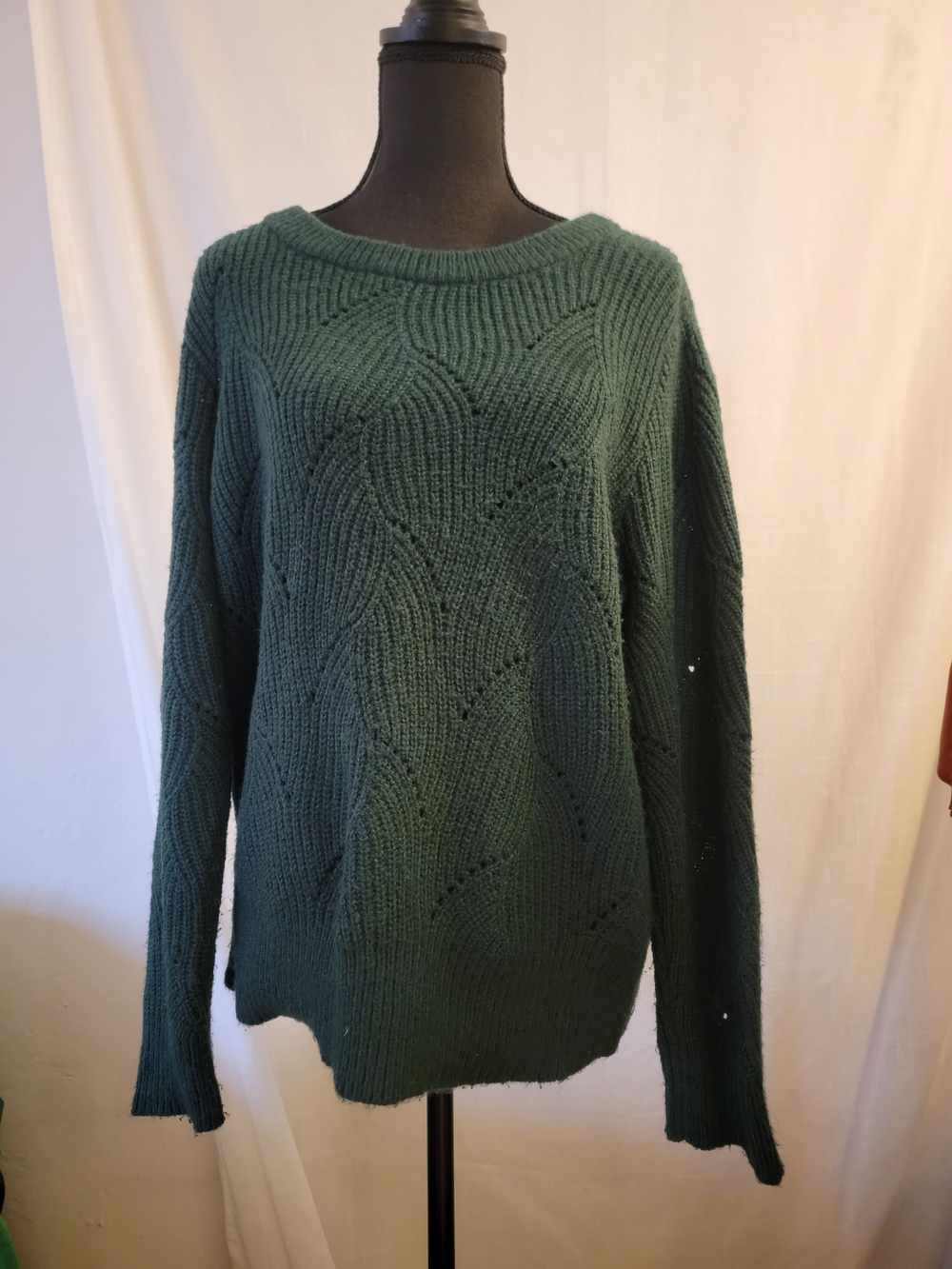 a new day Forest Green Open-Knit Crewneck Sweater/L